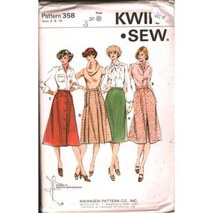 Vintage Kwik Sew 358 Skirt Pattern A-Line Pleated Button Front Sizes 6 8 10
